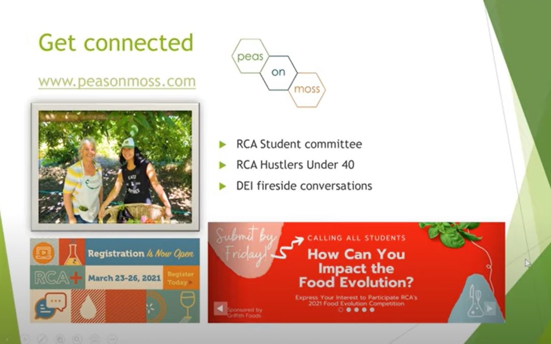 Kimberly’s virtual presentation to University of Illinois at Chicago biology majors: career pathways in science – food product development, food safety, food science